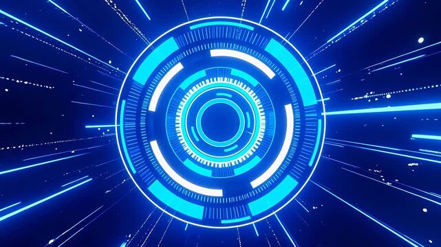 Futuristic blue tech interface with glowing circle