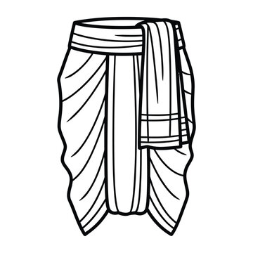 Detailed line art vector icon of an Indian dhoti garment with draped fabric isolated on a plain white background