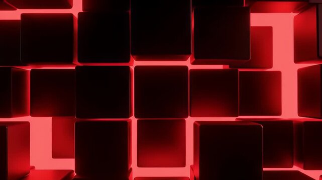 A glowing red neon grid of illuminated squares forming a futuristic pattern