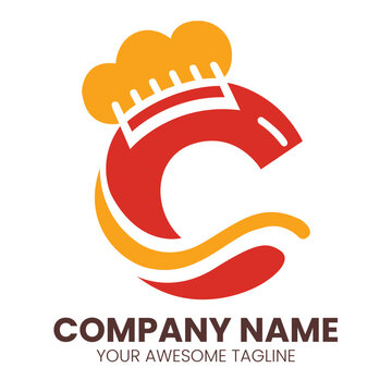 Chef Letter C Logo with Cooking Hat in Red and Orange