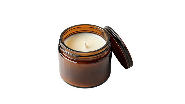 Small glass jar with candle  isolated on transparent background