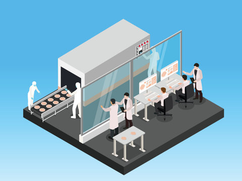 Semiconductor Manufacturing Cleanroom and Microchip Production 3d isometric vector illustration