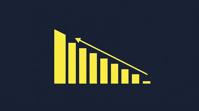 Minimalist yellow bar graph icon with downward trend arrow showing decreasing growth rates.
