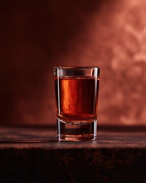 Warm palinka glow on dark wood board