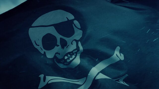 Skull And Bones Pirate Flag In Sea Spray Slow Motion
