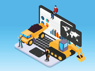 Naklejka premium Cryptocurrency Concept with Large Bitcoin Gold Coin and Professional Business People 3d isometric vector illustration