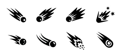 Meteorite Icons Set, Falling Stars Vector Graphics, Cosmic Objects Collection, Space Phenomena Symbols © Svgmust
