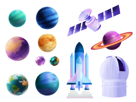 Space Exploration Realistic Vector Illustration Set