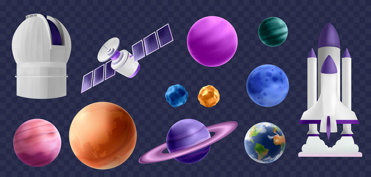 Space Elements Vector Set on Transparent Background