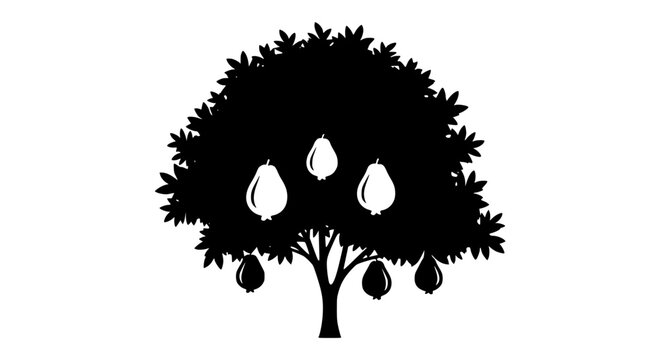 Guava Tree Silhouette with Fruit Illustration