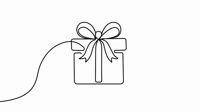 Minimalist 4K animation of a gift box drawn in one continuous line. Clean black-and-white aesthetic for Father's Day, holidays, and celebrations.