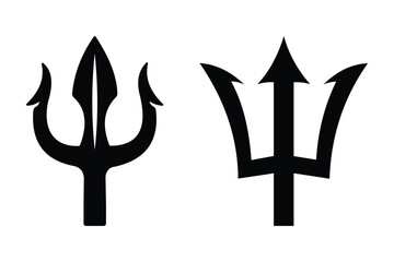Trident and Devil Pitchfork Icon Set Vector with Mythology, Poseidon, Neptune, Triton, and Barbados Trident Symbols in Black Silhouette Style © Firoz Art Studio99