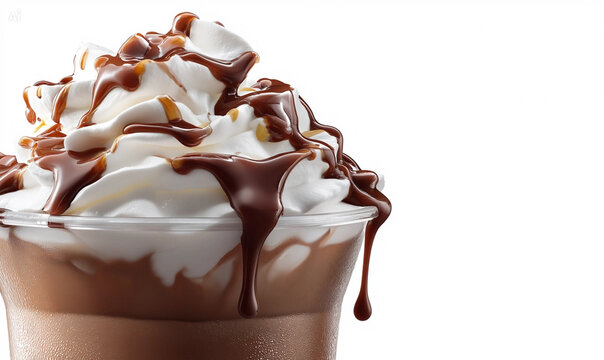 Creamy chocolate milkshake topped with whipped cream and drizzle