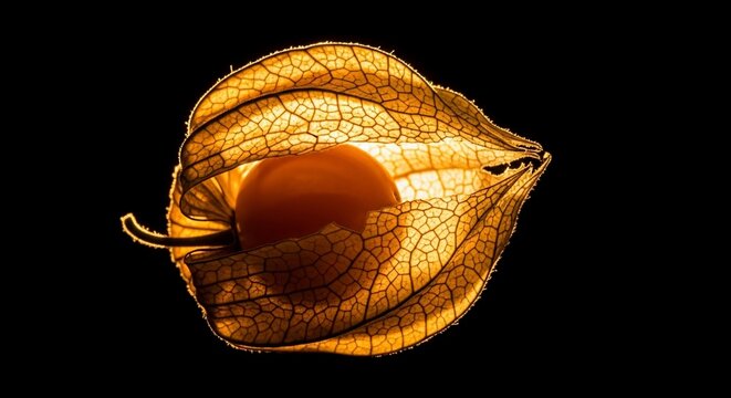 Glowing Physalis Fruit on Dark Background