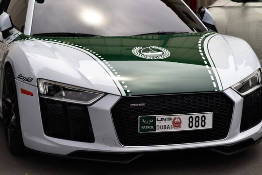 Dubai Police Audi R8 Supercar Patrol Vehicle in Urban City