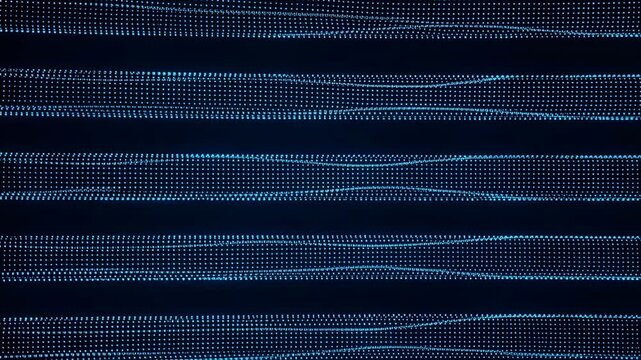 Digital Data Streams of Blue Dots on Black Background