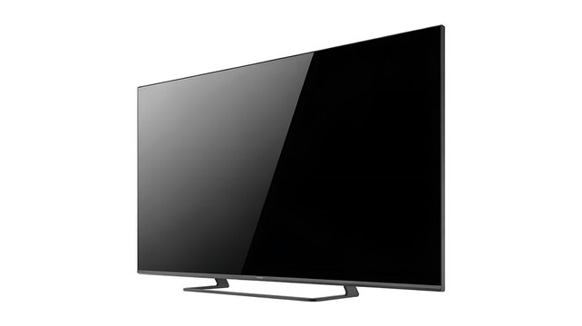 Black flat screen TV isolated PNG, modern television set for home entertainment and digital signage on transparent background