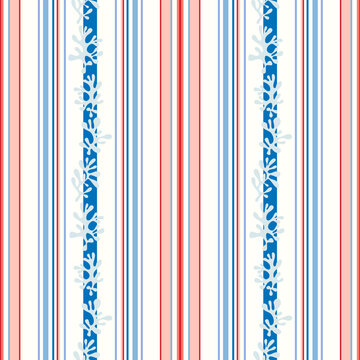 Nautical red and blue striped coral ribbons seamless pattern. Summer, coastal concept design for textiles, wallpaper, wrapping paper, backgrounds and stationery, seaside decor