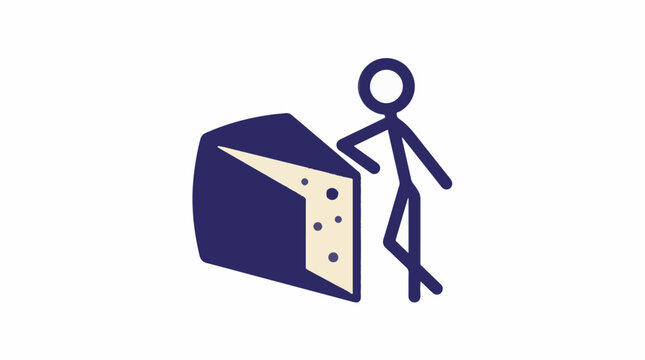 Stick Figure Leaning on Large Wedge of Gourmet Cheese