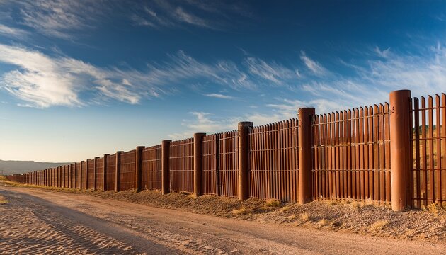 border fence and wall patrolled by border patrol at the us mexico border