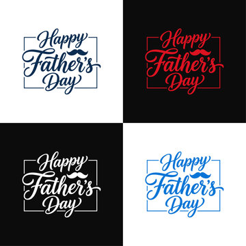 Happy Father&rsquo;s Day typography set with mustache icon in multiple color variations.