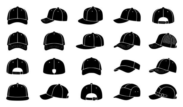 Baseball cap icon set vector hat silhouette collection