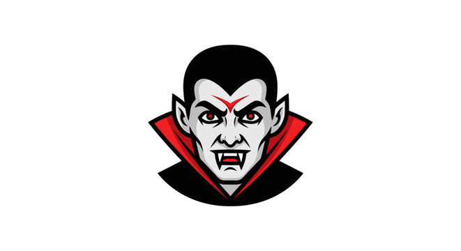 Vampire mascot logo with red eyes and fangs