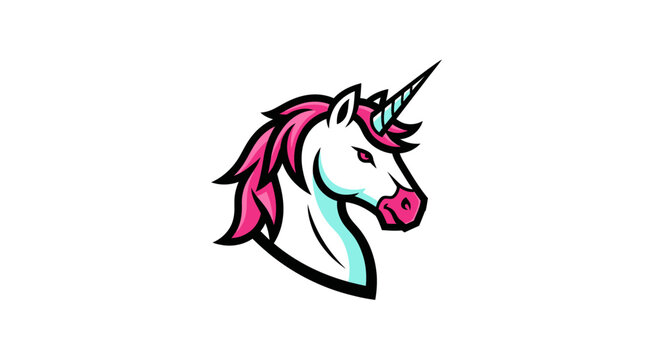 Stylized unicorn mascot logo with pink mane and horn