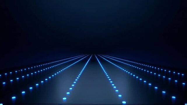 Futuristic Light Tunnel with Blue Dotted Lines Leading into Darkness