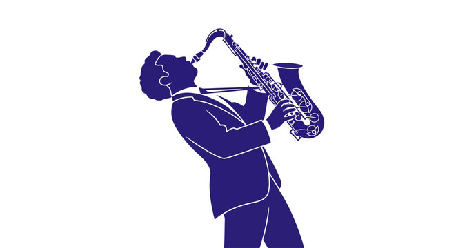 Man playing a blue saxophone solo.