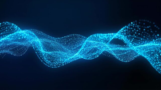 Quantum Wave Blue Particle Flow on Dark Background