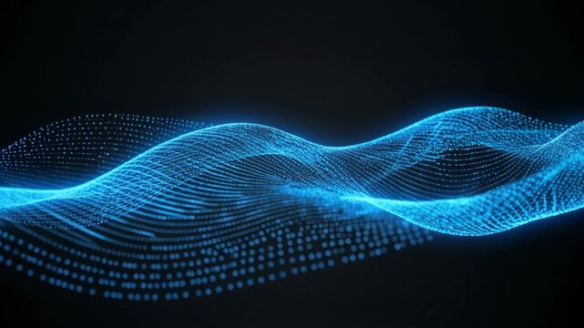 Digital Wave of Blue Light on Black Background