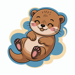 Obraz premium Cute cartoon otter illustration floating on back with a happy smile