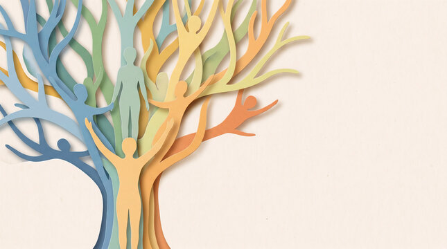 International Friendship Day Paper Cut Art - Tree of Life with Human Figures Community Unity Concept
