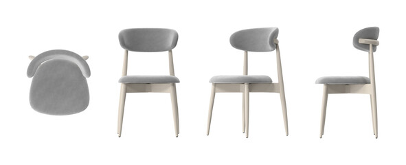 Fototapeta premium Modern upholstered dining chair with light wood frame and curved backrest