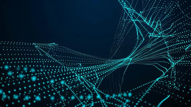 Digital Data Network with Glowing Blue Particle Lines