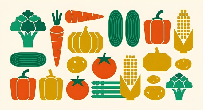 Collection of Flat Vector Vegetable Icons for Graphic Design and Infographics