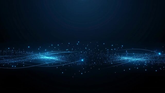 Quantum Wave Blue Particle Stream on Dark Background