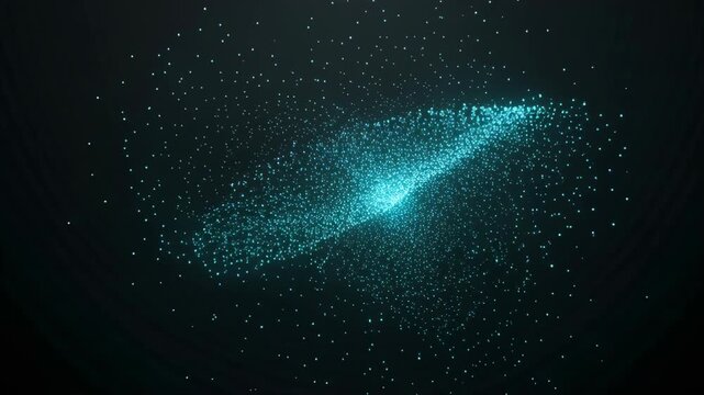 Quantum Particle Form Made of Glowing Blue Dots on Dark Background