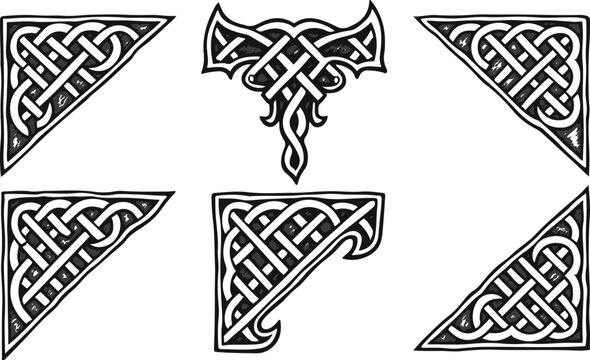 Set of Black and White Celtic Knot Design Elements