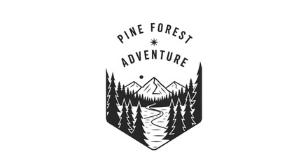 Fototapeta premium Pine forest adventure logo illustration.