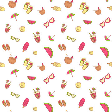 Seamless summer theme pattern with beach icons