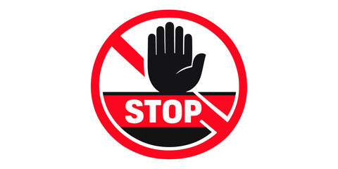 Obraz premium Vector illustration of a hand holding a red round no smoking sign and a forbidden no entry symbol as a warning icon for web business concepts