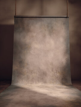 Brownish studio background. Canvas background on the wall and on the floor with a soft transition.