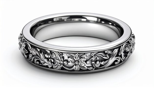 Ornate silver band with floral motif