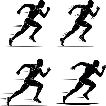 Black silhouette of a man running in different positions