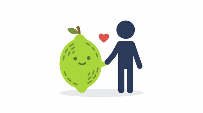 Stylized person holding hands with a smiling lime character