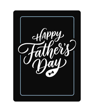 Elegant hand-lettered Father's Day calligraphy card with a cute bow tie icon on black.