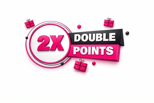Double points promotion badge with gift boxes and 2x multiplier text