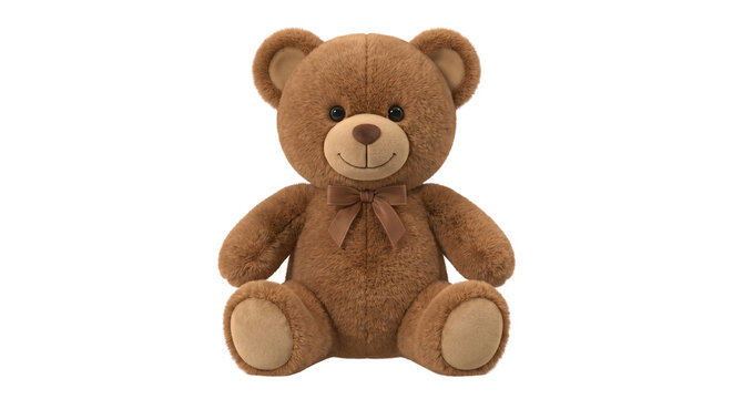 Friendly brown teddy bear with small satin bow